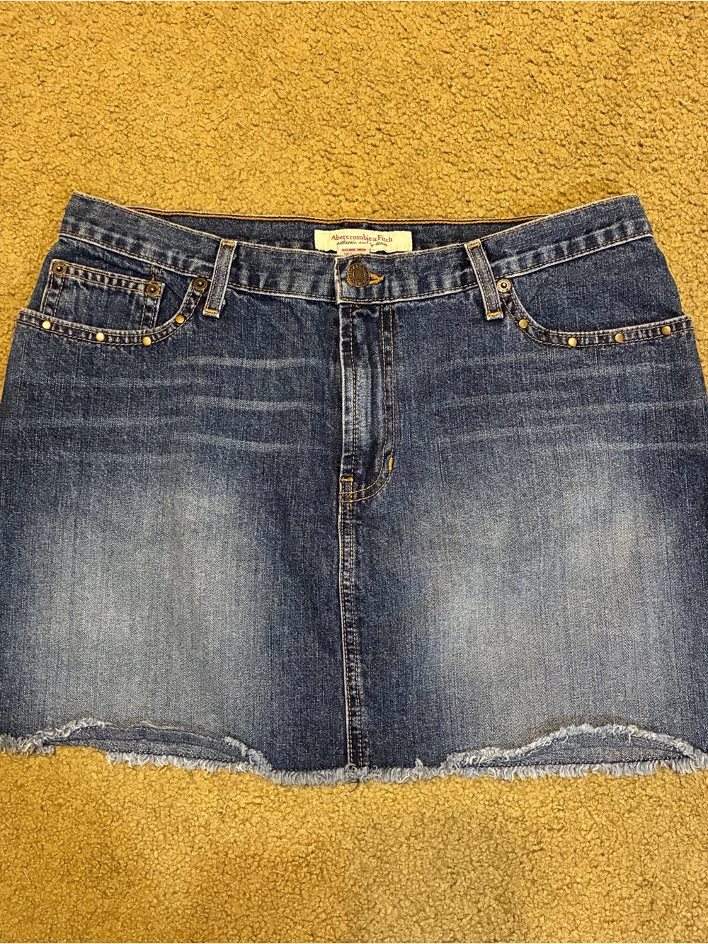 Abercrombie & Fitch Y2K Distressed Denim Mini Skirt Studded Pockets Women’s 10